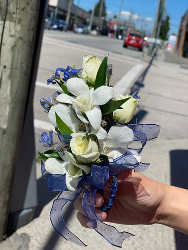 Blue and White Elegance Corsage