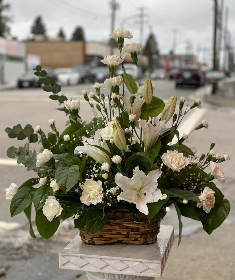 peaceful white lilies basket recipe White Lily Basket – Manites Flower Shop