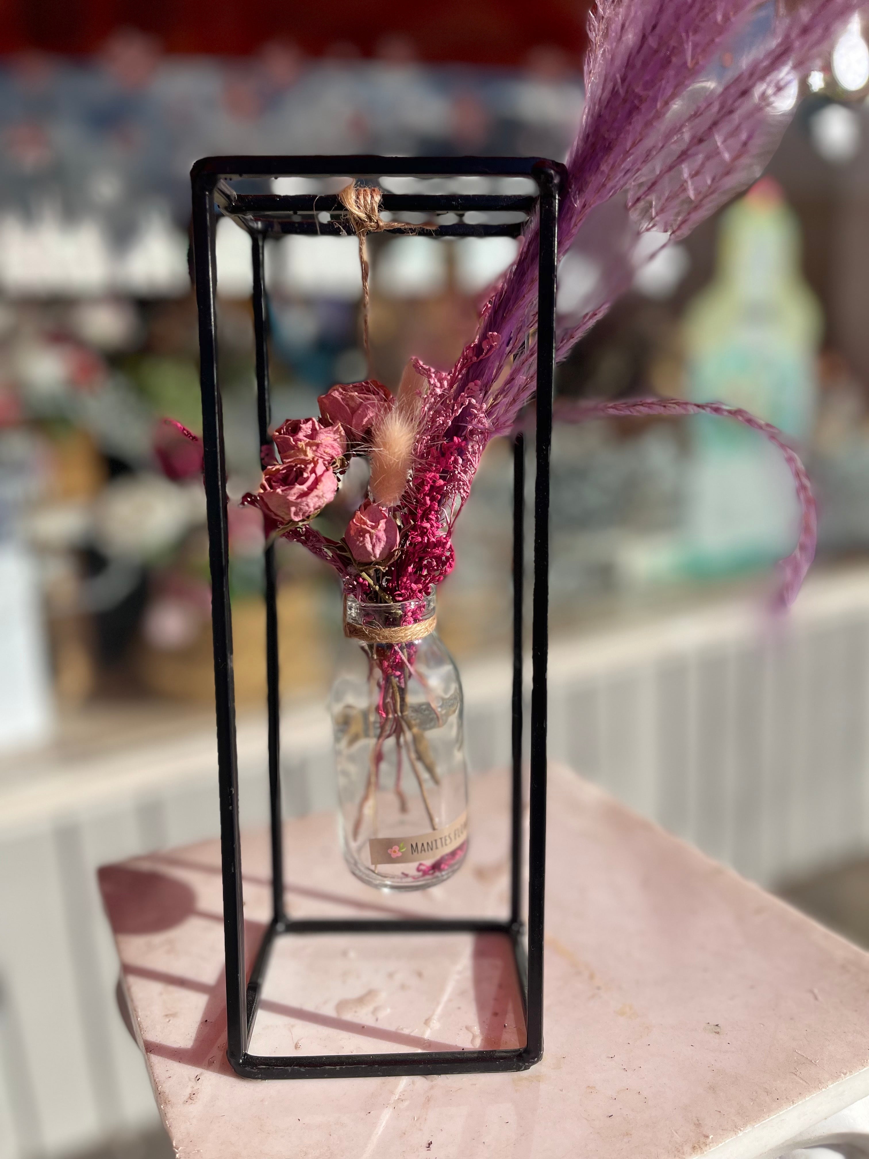 Dry Flower in Hanging Glass Stand