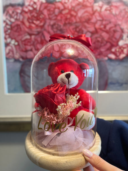 Preserved Rose & Bear Dome