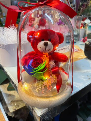 Preserved Rose & Bear Dome